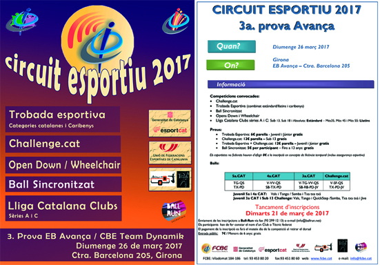 Federació Catalana de Ball Esportiu > Federació > 3a Prova Circuit Ball Esportiu Català. Girona - Avança. Informació i inscripcions Federació Catalana de Ball Esportiu > Federació > 3a Prova Circuit Ball Esportiu Català. Girona - Avança. Informació i inscripcions