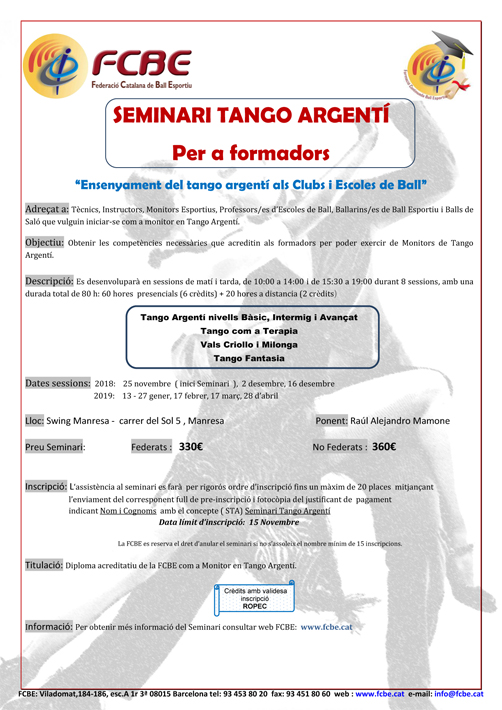 Federació Catalana de Ball Esportiu > Formació > Seminari Tango Argenti a Manresa Federació Catalana de Ball Esportiu > Formació > Seminari Tango Argenti a Manresa