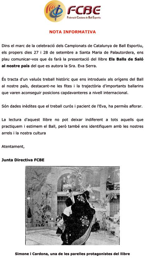 Presentaci llibre sobre el ball a Catalunya  | Federaci Catalana de Ball Esportiu